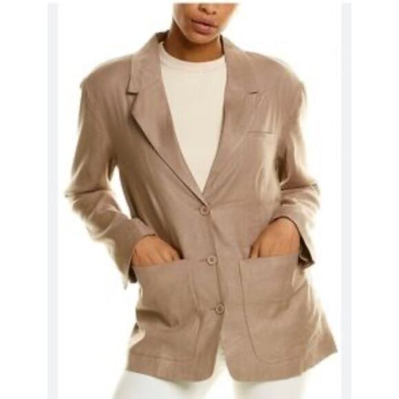 Monrow Beige Linen Blend Blazer Relaxed Fit Lined Casual Chic Jacket Size XL - Picture 1 of 15